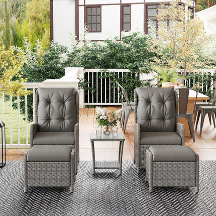 5 Pieces Rattan Bistro Set with Adjustable Back, Reclining Wicker Balcony Furnit