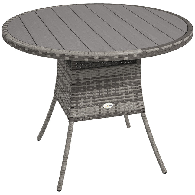 90cm Four-Person Wood-Effect Rattan Dining Table - Grey