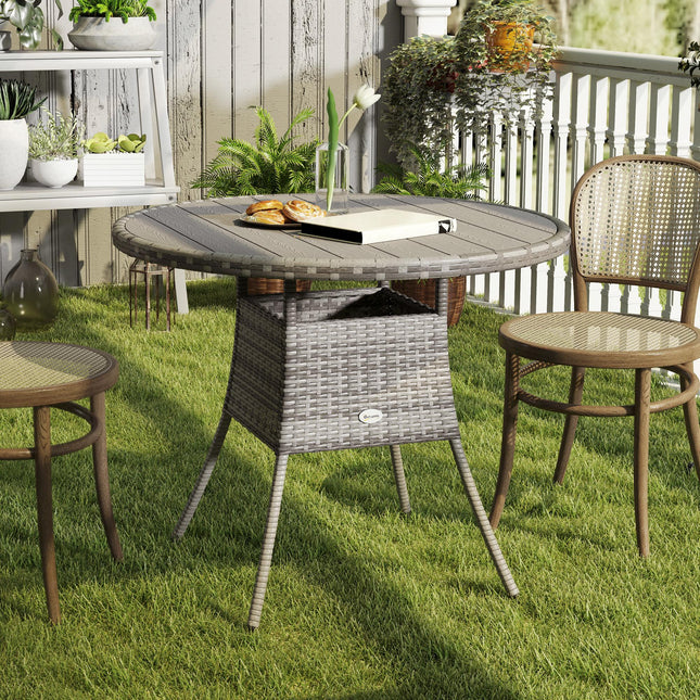 90cm Four-Person Wood-Effect Rattan Dining Table - Grey