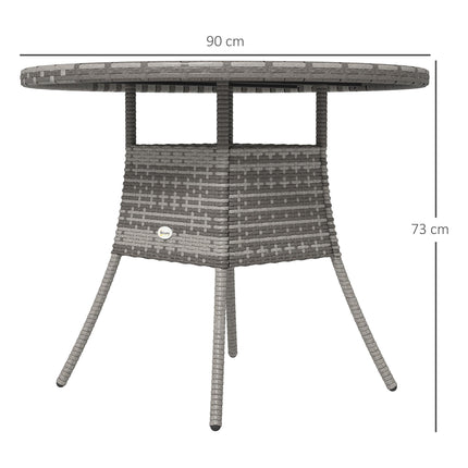 90cm Four-Person Wood-Effect Rattan Dining Table - Grey