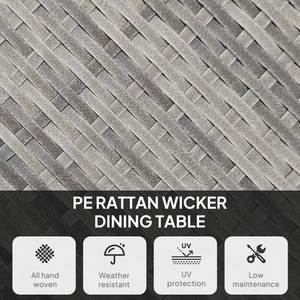 90cm Four-Person Wood-Effect Rattan Dining Table - Grey