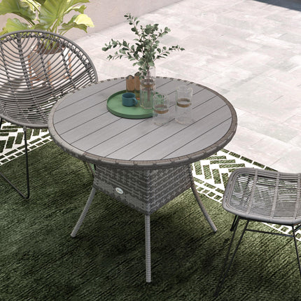 90cm Four-Person Wood-Effect Rattan Dining Table - Grey