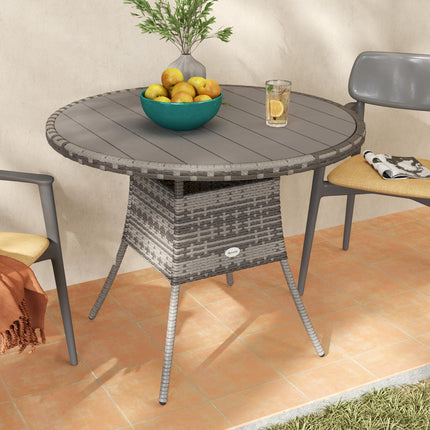 90cm Four-Person Wood-Effect Rattan Dining Table - Grey