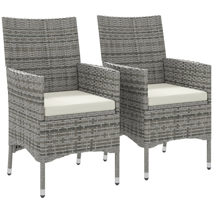 2-Piece Rattan Garden Dining Chair Set with Cushions - Mixed Grey