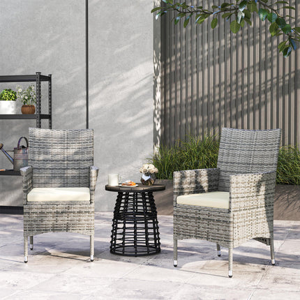 2-Piece Rattan Garden Dining Chair Set with Cushions - Mixed Grey