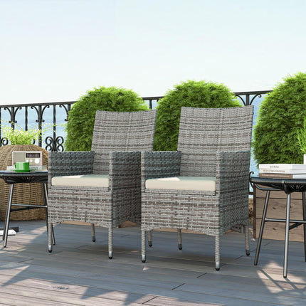 2-Piece Rattan Garden Dining Chair Set with Cushions - Mixed Grey