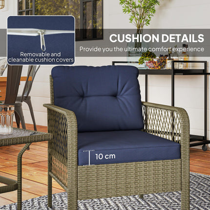 3 Pieces Rattan Bistro Set with Glass Top Coffee Table, Chairs and Cushions for