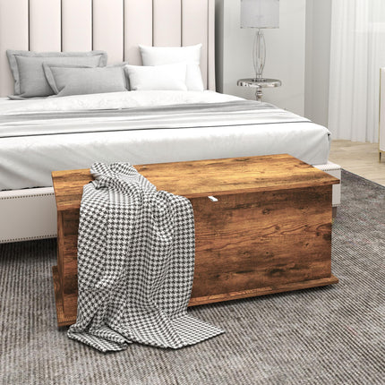 113L Storage Chest with Flip-Top Lid and Safety Hinges, Storage Trunk 100x40x40 cm - Rustic Brown