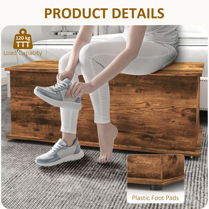 113L Storage Chest with Flip-Top Lid and Safety Hinges, Storage Trunk 100x40x40 cm - Rustic Brown