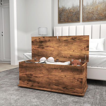 113L Storage Chest with Flip-Top Lid and Safety Hinges, Storage Trunk 100x40x40 cm - Rustic Brown