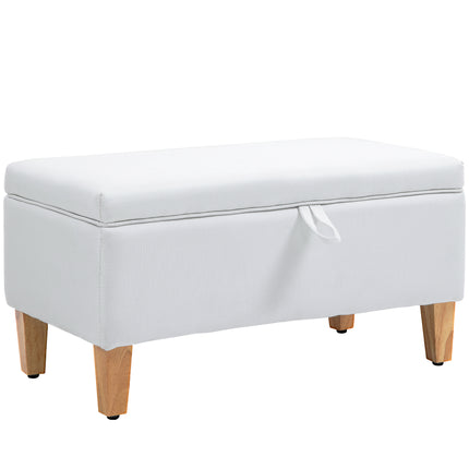 30L Linen Storage Ottoman Padded Footstool with Rubberwood Legs for Storage Box,