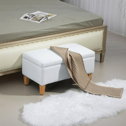 30L Linen Storage Ottoman Padded Footstool with Rubberwood Legs for Storage Box,