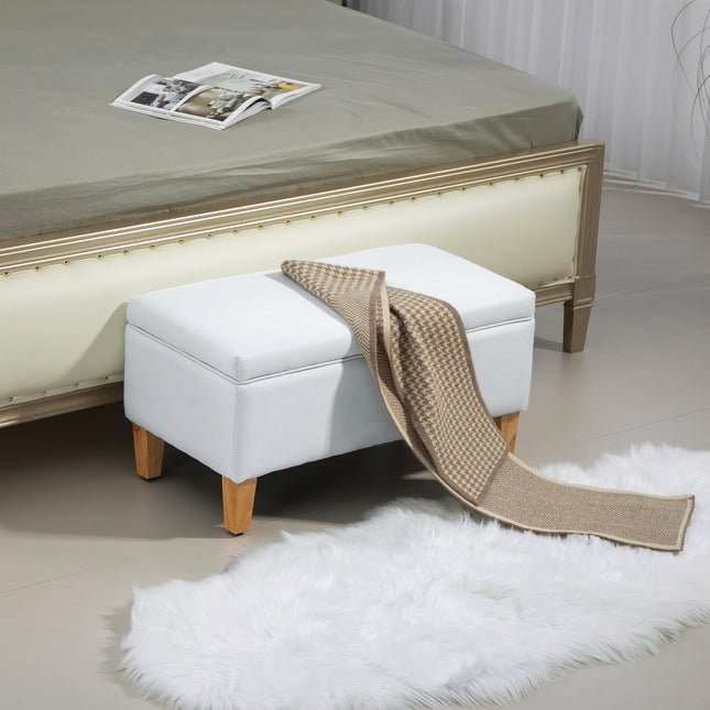 30L Linen Storage Ottoman Padded Footstool with Rubberwood Legs for Storage Box,