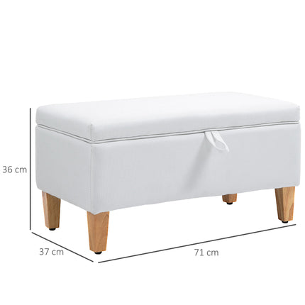 30L Linen Storage Ottoman Padded Footstool with Rubberwood Legs for Storage Box,