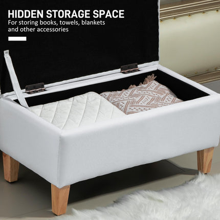 30L Linen Storage Ottoman Padded Footstool with Rubberwood Legs for Storage Box,