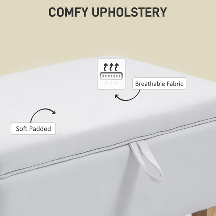 30L Linen Storage Ottoman Padded Footstool with Rubberwood Legs for Storage Box,