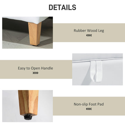 30L Linen Storage Ottoman Padded Footstool with Rubberwood Legs for Storage Box,