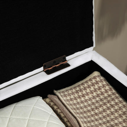 30L Linen Storage Ottoman Padded Footstool with Rubberwood Legs for Storage Box,