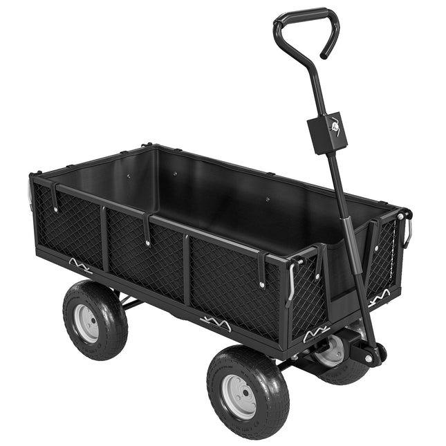 114L Steel Frame Garden Cart Trolley with Waterproof Bag - Black