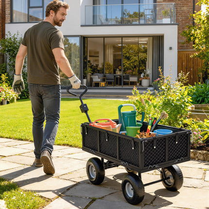 114L Steel Frame Garden Cart Trolley with Waterproof Bag - Black