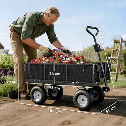 114L Steel Frame Garden Cart Trolley with Waterproof Bag - Black