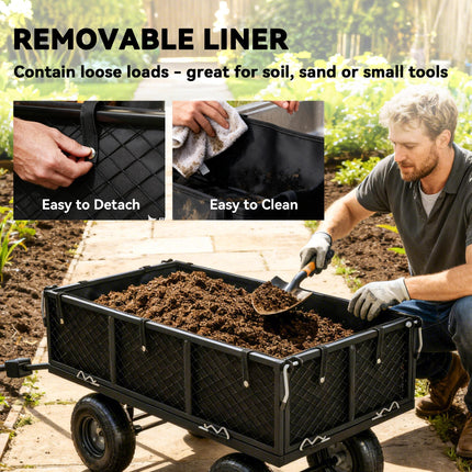 114L Steel Frame Garden Cart Trolley with Waterproof Bag - Black