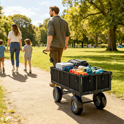 114L Steel Frame Garden Cart Trolley with Waterproof Bag - Black