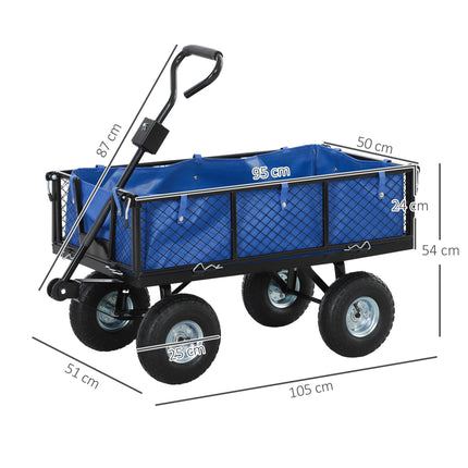 114L Steel Frame Garden Cart Trolley with Waterproof Bag - Blue