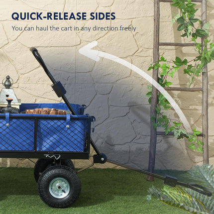 114L Steel Frame Garden Cart Trolley with Waterproof Bag - Blue