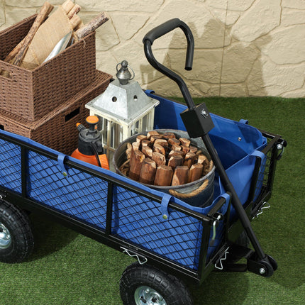 114L Steel Frame Garden Cart Trolley with Waterproof Bag - Blue