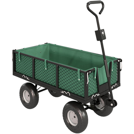 114L Steel Frame Garden Cart Trolley with Waterproof Bag and Pneumatic Wheels - Green