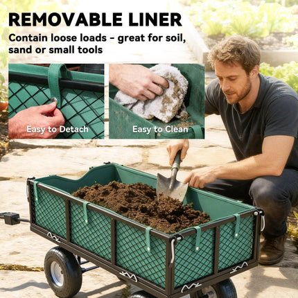 114L Steel Frame Garden Cart Trolley with Waterproof Bag and Pneumatic Wheels - Green