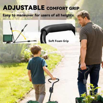 114L Steel Frame Garden Cart Trolley with Waterproof Bag and Pneumatic Wheels - Green