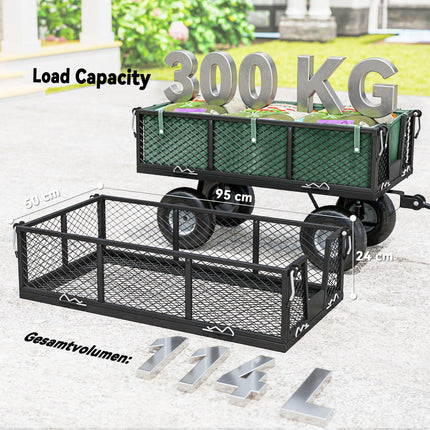 114L Steel Frame Garden Cart Trolley with Waterproof Bag and Pneumatic Wheels - Green