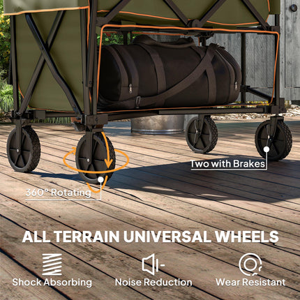Double Decker Folding Festival Trolley on Wheels, 200KG & 350L Capacity Collapsible Wagon Festival Trolley Cart with 134cm Extended for Camping Sports Shopping Garden and Beach, Grey