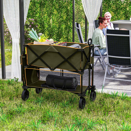 Double Decker Folding Festival Trolley on Wheels, 200KG & 350L Capacity Collapsible Wagon Festival Trolley Cart with 134cm Extended for Camping Sports Shopping Garden and Beach, Grey