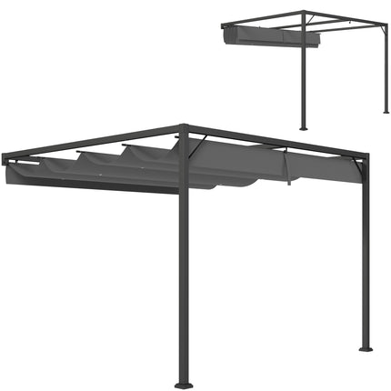 3 x 3 Metre Outdoor Metal Pergola with Retractable Canopy - Grey