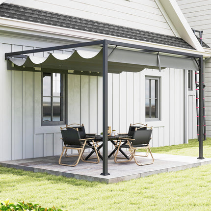 3 x 3 Metre Outdoor Metal Pergola with Retractable Canopy - Grey