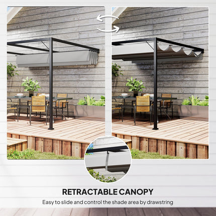 3 x 3 Metre Outdoor Metal Pergola with Retractable Canopy - Grey