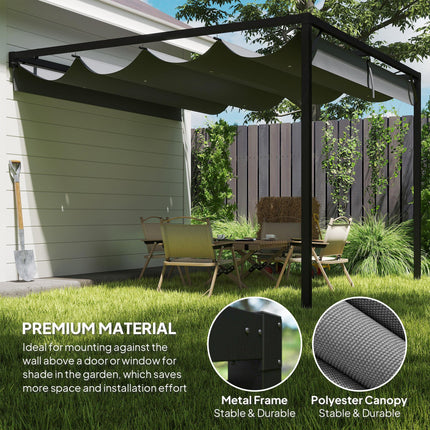 3 x 3 Metre Outdoor Metal Pergola with Retractable Canopy - Grey