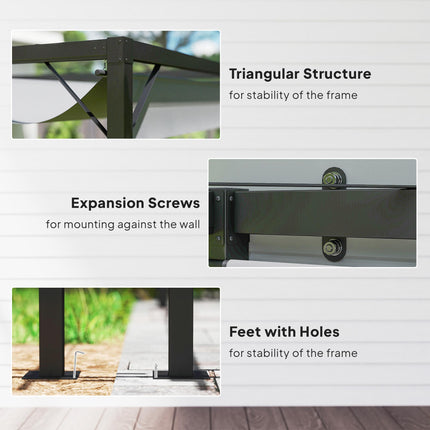3 x 3 Metre Outdoor Metal Pergola with Retractable Canopy - Grey