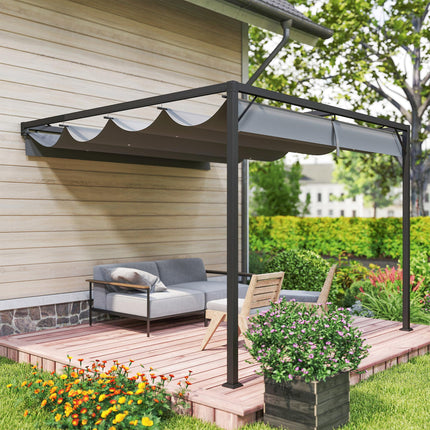 3 x 3 Metre Outdoor Metal Pergola with Retractable Canopy - Grey