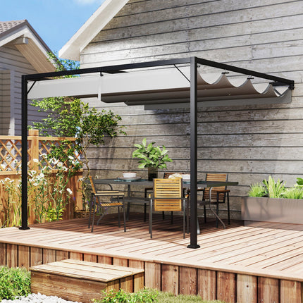3 x 3 Metre Outdoor Metal Pergola with Retractable Canopy - Grey