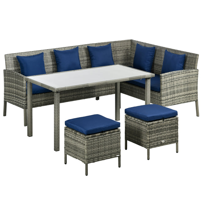 5 Piece Rattan Garden Furniture Dining Set with Cushions - Dark Blue