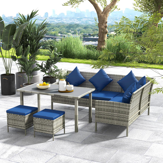 5 Piece Rattan Garden Furniture Dining Set with Cushions - Dark Blue