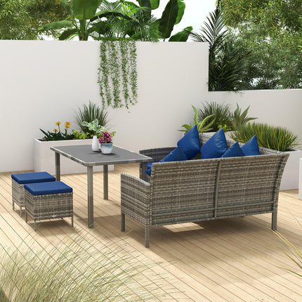 5 Piece Rattan Garden Furniture Dining Set with Cushions - Dark Blue
