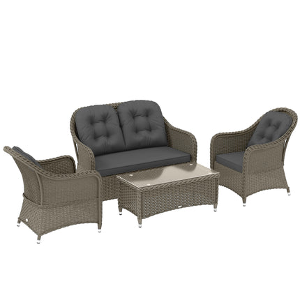 4 Piece Rattan Sofa Set with Aluminium Frame and Glass Table - Light Grey