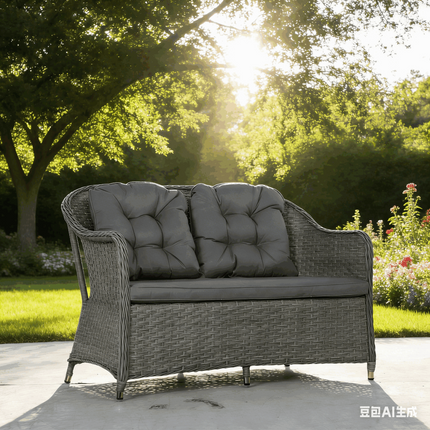 4 Piece Rattan Sofa Set with Aluminium Frame and Glass Table - Light Grey