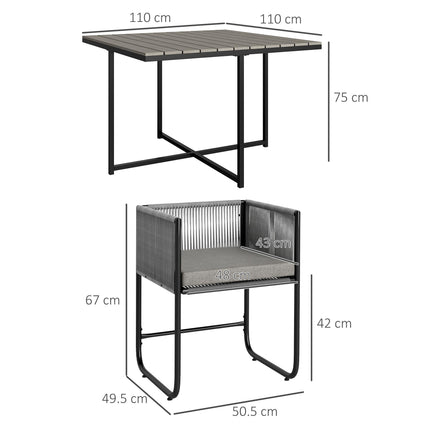 4 Seater Rattan Cube Garden Dining Set with Cushions and Rectangular Wood Grain Table - Grey