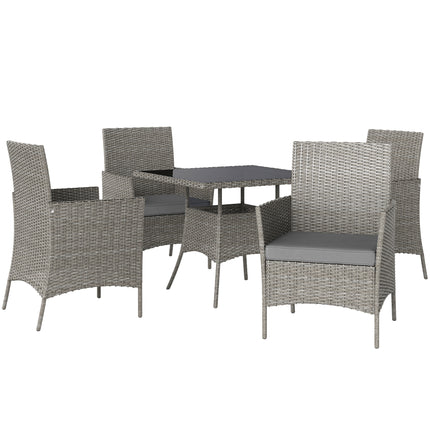 Five-Pieces Rattan Outdoor Dining Set with Cushions - Light Grey